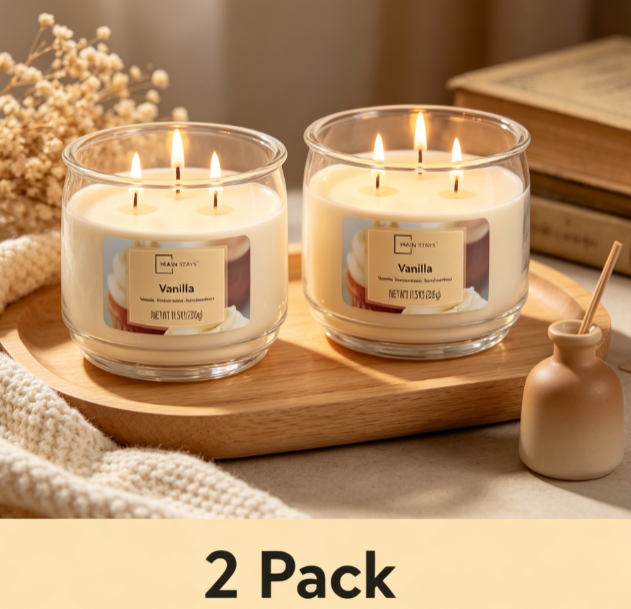 Home Fragrance Vanilla Scented Candle - Świeca w szklanym słoju z trzema